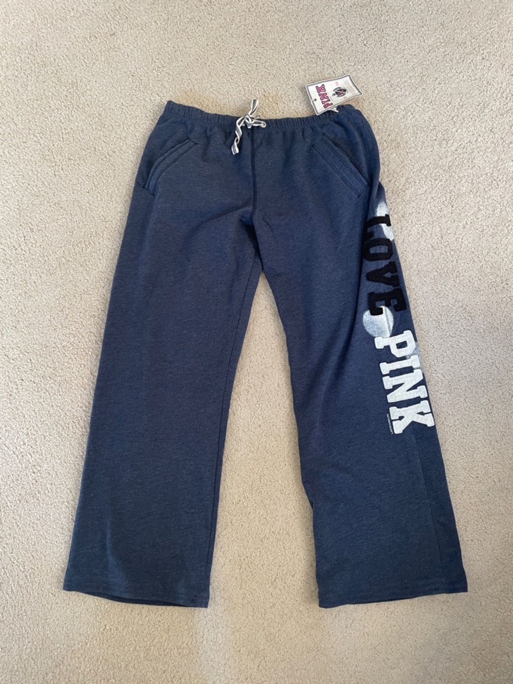 NWT PINK Victoria's Secret Navy Boyfriend Pants with 'Love PINK' Medium